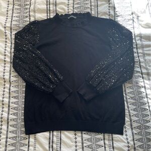 Adrianna Papell | Black Sweater with Sequin Sleeves